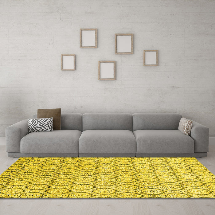 Machine Washable Abstract Yellow Modern Rug in a Living Room, wshabs2854yw