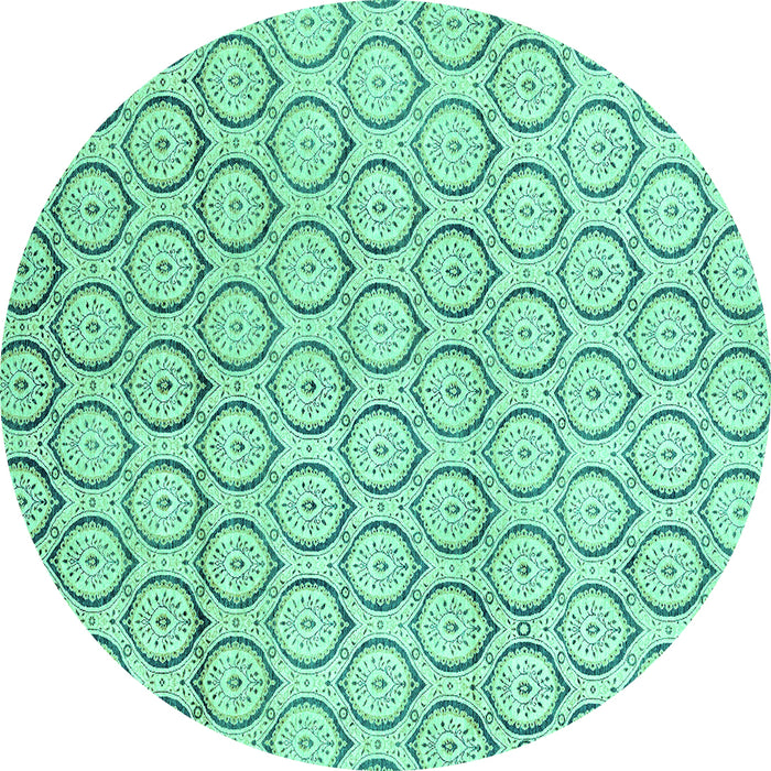 Round Machine Washable Abstract Turquoise Modern Area Rugs, wshabs2854turq