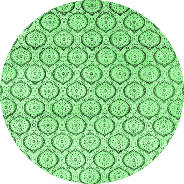 Round Machine Washable Abstract Emerald Green Modern Area Rugs, wshabs2854emgrn