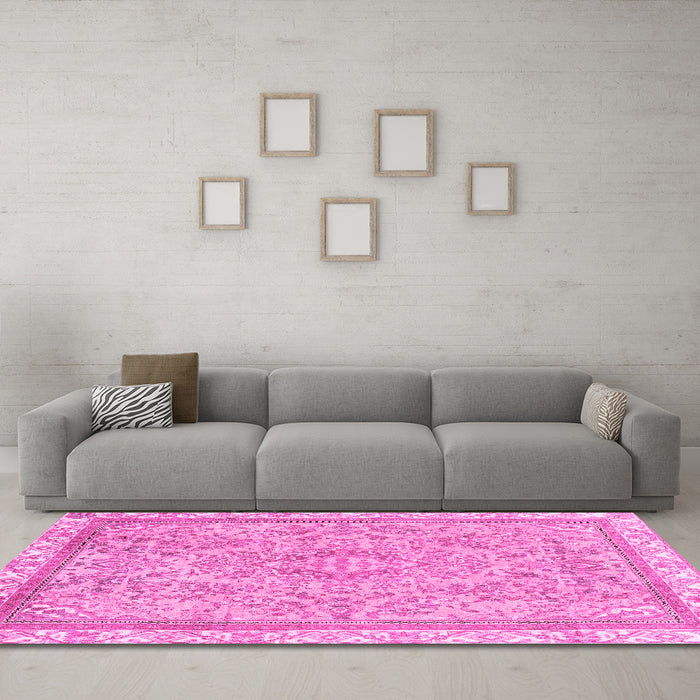 Machine Washable Abstract Pink Modern Rug in a Living Room, wshabs2855pnk