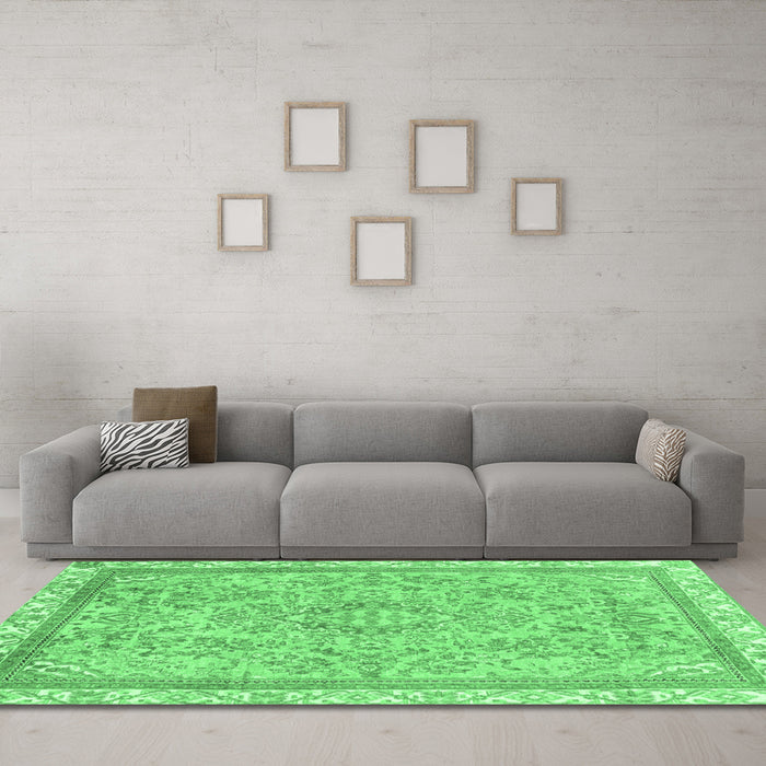 Machine Washable Abstract Emerald Green Modern Area Rugs in a Living Room,, wshabs2855emgrn