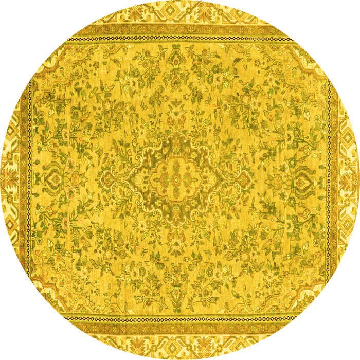 Round Machine Washable Abstract Yellow Modern Rug, wshabs2855yw