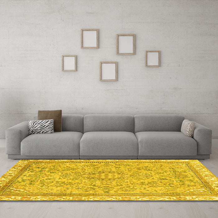 Machine Washable Abstract Yellow Modern Rug in a Living Room, wshabs2855yw