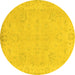 Round Machine Washable Abstract Yellow Modern Rug, wshabs2856yw