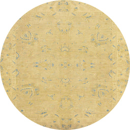 Round Abstract Yellow Modern Rug, abs2856