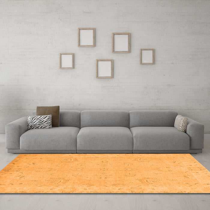 Machine Washable Abstract Orange Modern Area Rugs in a Living Room, wshabs2856org