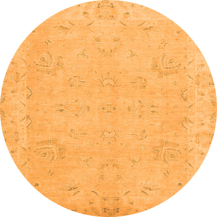 Round Machine Washable Abstract Orange Modern Area Rugs, wshabs2856org