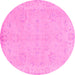 Round Machine Washable Abstract Pink Modern Rug, wshabs2856pnk