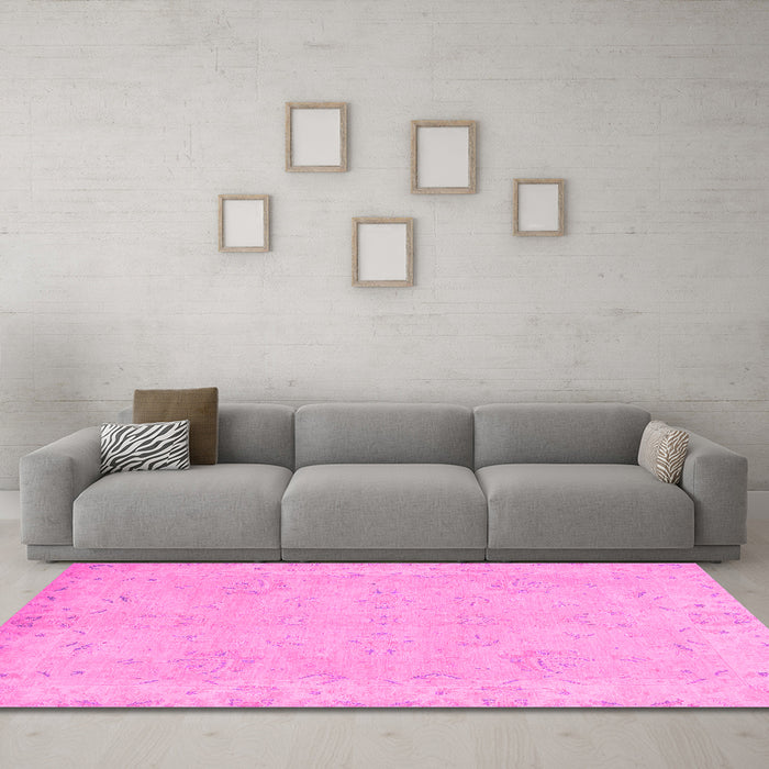 Machine Washable Abstract Pink Modern Rug in a Living Room, wshabs2856pnk