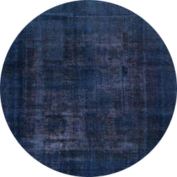 Round Machine Washable Abstract Night Blue Rug, wshabs2857