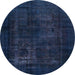 Round Machine Washable Abstract Night Blue Rug, wshabs2857