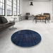 Round Machine Washable Abstract Night Blue Rug in a Office, wshabs2857