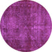 Round Machine Washable Abstract Purple Modern Area Rugs, wshabs2858pur