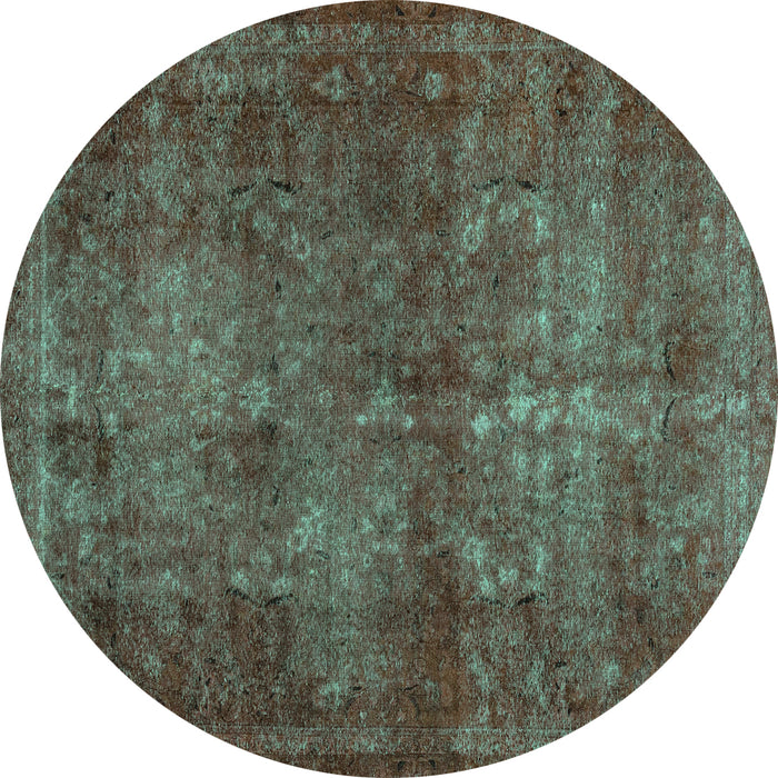Round Machine Washable Abstract Turquoise Modern Area Rugs, wshabs2858turq