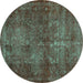 Round Machine Washable Abstract Turquoise Modern Area Rugs, wshabs2858turq