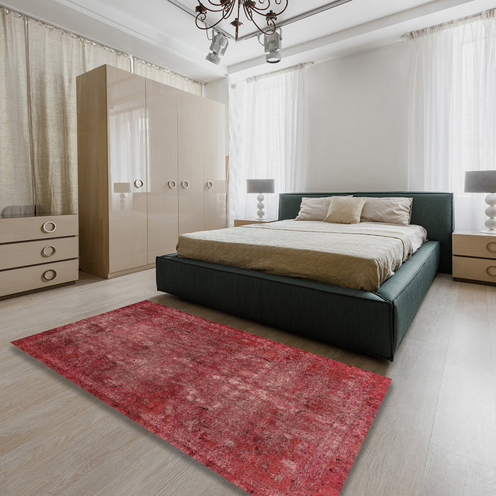 Machine Washable Abstract Red Rug in a Bedroom, wshabs2858