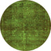 Round Machine Washable Abstract Green Modern Area Rugs, wshabs2858grn