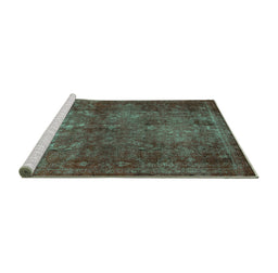 Sideview of Machine Washable Abstract Turquoise Modern Area Rugs, wshabs2858turq