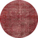 Round Machine Washable Abstract Red Rug, wshabs2858