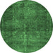 Round Abstract Emerald Green Modern Rug, abs2858emgrn