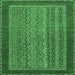 Square Machine Washable Abstract Emerald Green Modern Area Rugs, wshabs2859emgrn