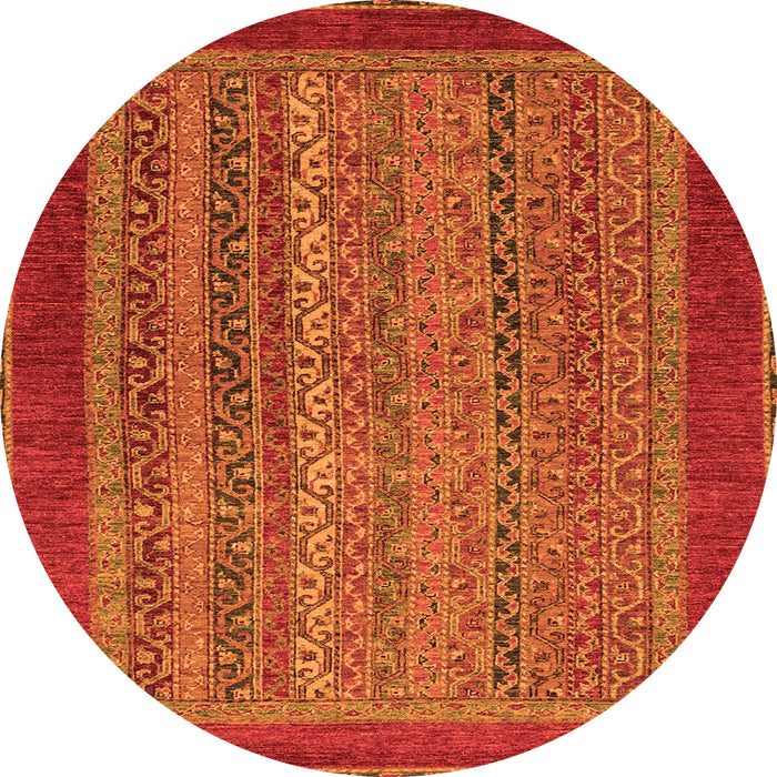 Round Machine Washable Abstract Orange Modern Area Rugs, wshabs2859org