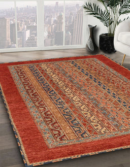 Abstract Red Modern Rug in Family Room, abs2859