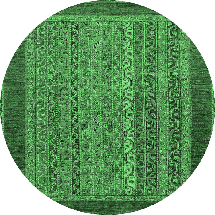 Round Machine Washable Abstract Emerald Green Modern Area Rugs, wshabs2859emgrn