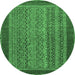 Round Machine Washable Abstract Emerald Green Modern Area Rugs, wshabs2859emgrn