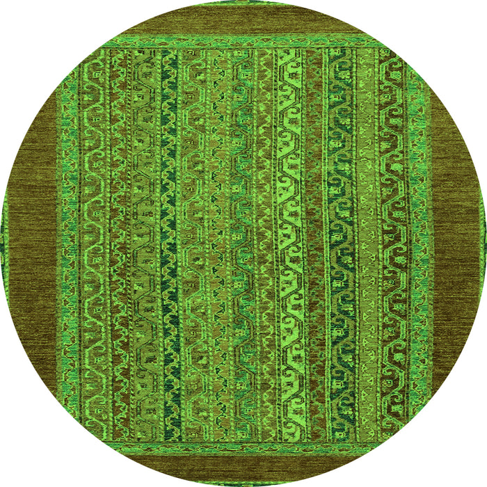 Round Machine Washable Abstract Green Modern Area Rugs, wshabs2859grn