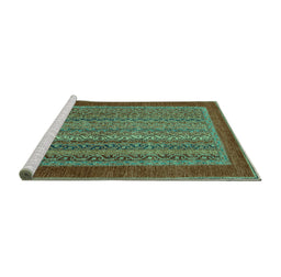 Sideview of Machine Washable Abstract Turquoise Modern Area Rugs, wshabs2859turq