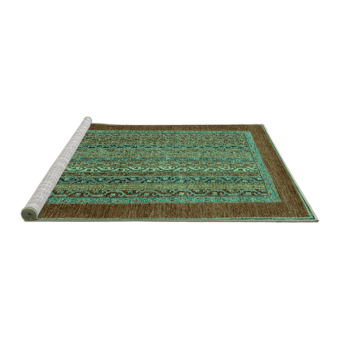 Sideview of Machine Washable Abstract Turquoise Modern Area Rugs, wshabs2859turq