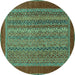 Round Machine Washable Abstract Turquoise Modern Area Rugs, wshabs2859turq