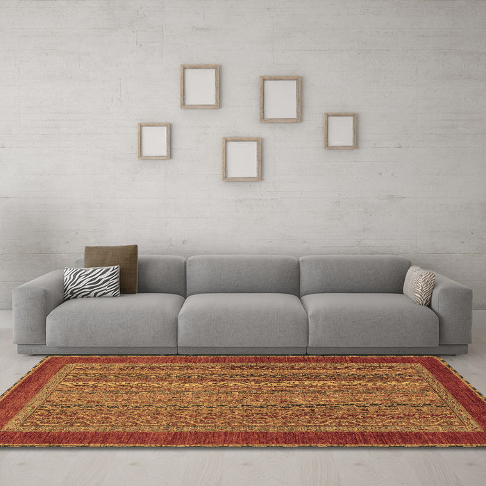 Machine Washable Abstract Brown Modern Rug in a Living Room,, wshabs2859brn