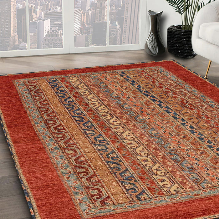 Abstract Red Modern Rug in Family Room, abs2859