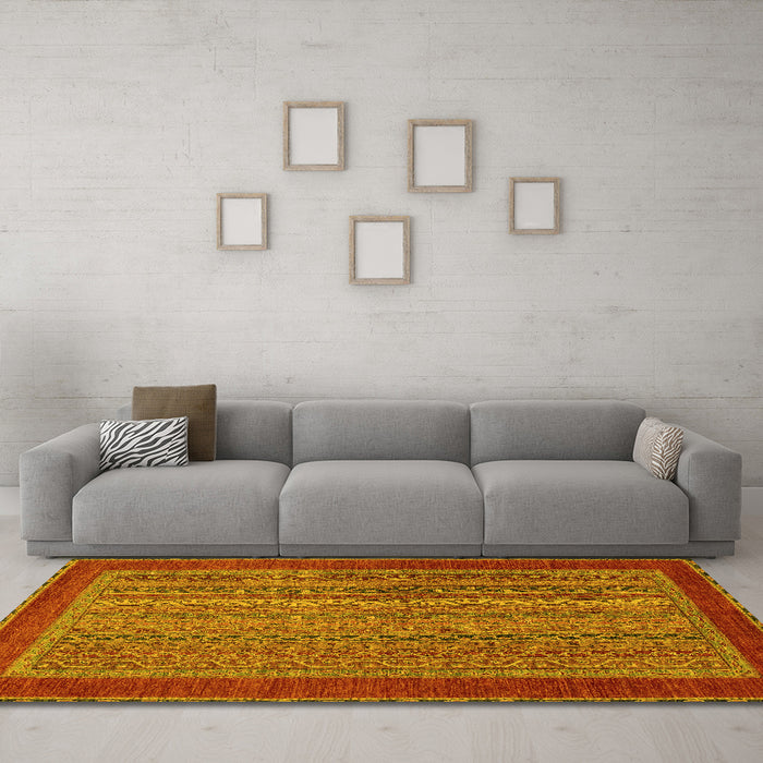 Machine Washable Abstract Yellow Modern Rug in a Living Room, wshabs2859yw
