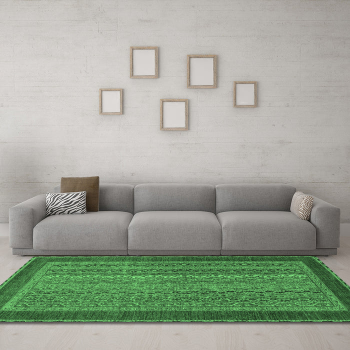 Machine Washable Abstract Emerald Green Modern Area Rugs in a Living Room,, wshabs2859emgrn