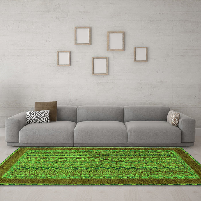 Machine Washable Abstract Green Modern Area Rugs in a Living Room,, wshabs2859grn