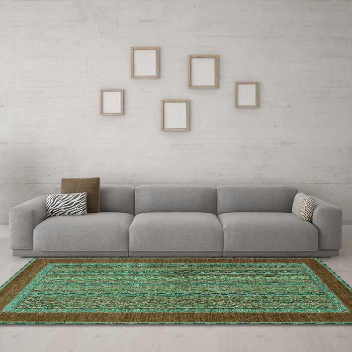 Machine Washable Abstract Turquoise Modern Area Rugs in a Living Room,, wshabs2859turq
