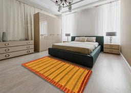 Abstract Orange Red Oriental Rug in a Bedroom, abs285