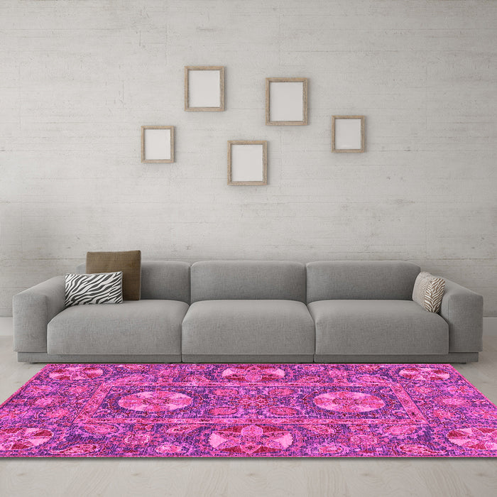 Machine Washable Abstract Pink Modern Rug in a Living Room, wshabs2860pnk