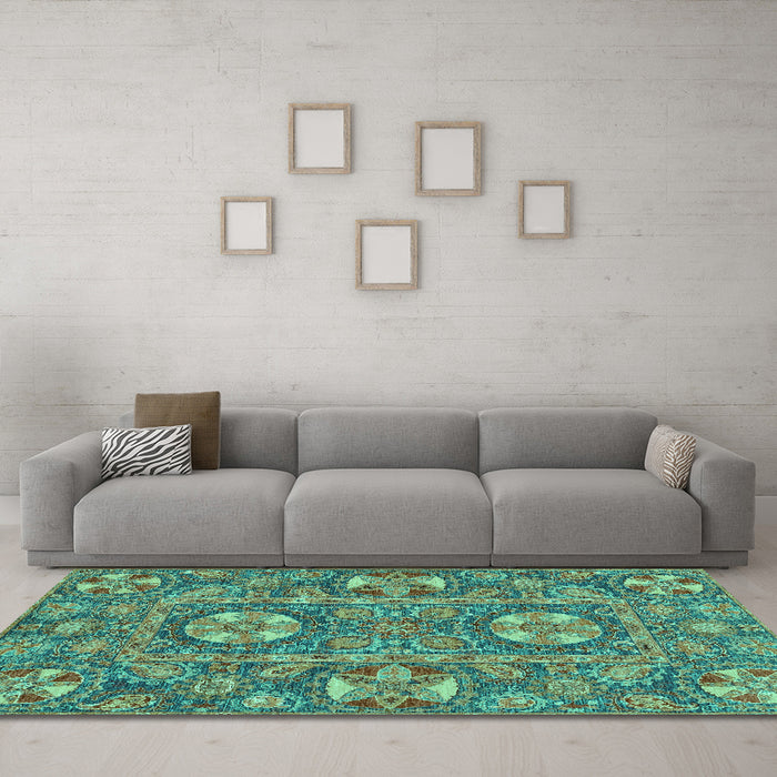 Machine Washable Abstract Turquoise Modern Area Rugs in a Living Room,, wshabs2860turq