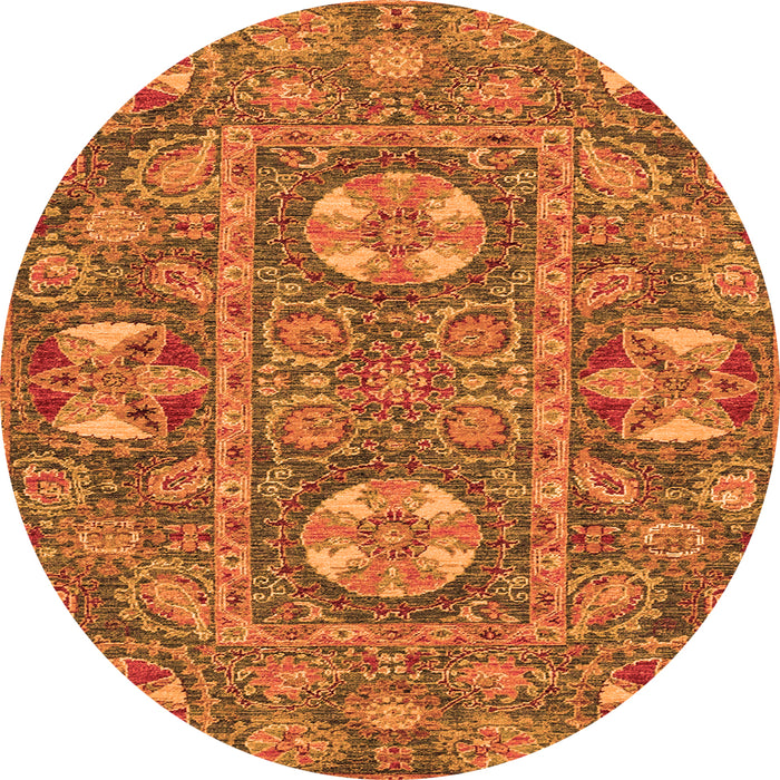 Round Machine Washable Abstract Orange Modern Area Rugs, wshabs2860org