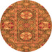 Round Machine Washable Abstract Orange Modern Area Rugs, wshabs2860org