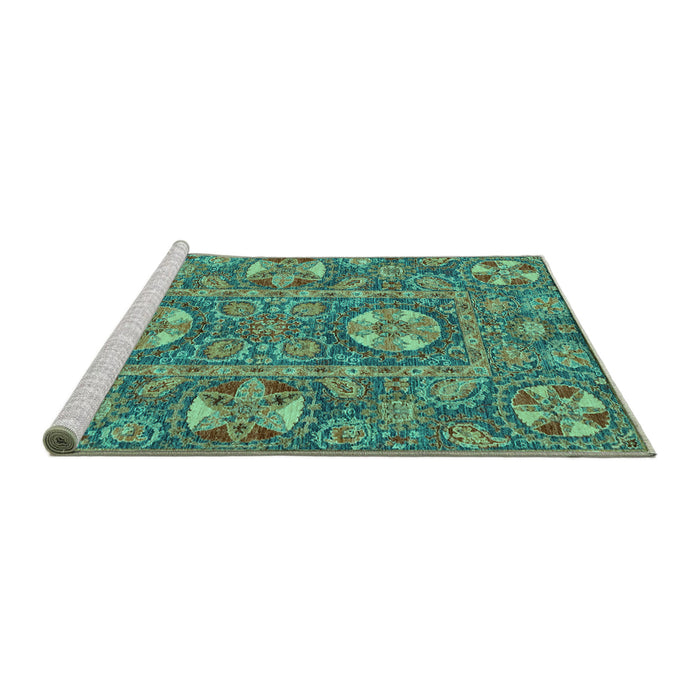 Sideview of Machine Washable Abstract Turquoise Modern Area Rugs, wshabs2860turq