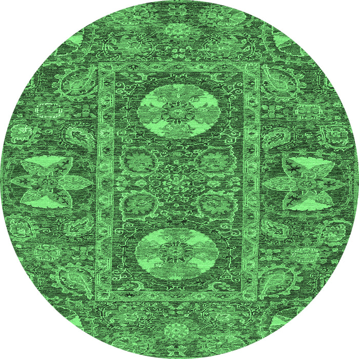 Round Machine Washable Abstract Emerald Green Modern Area Rugs, wshabs2860emgrn