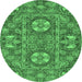 Round Machine Washable Abstract Emerald Green Modern Area Rugs, wshabs2860emgrn