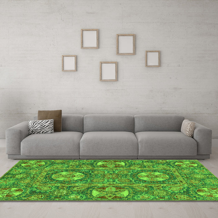Machine Washable Abstract Green Modern Area Rugs in a Living Room,, wshabs2860grn