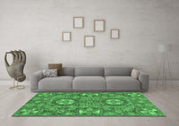 Machine Washable Abstract Emerald Green Modern Rug, wshabs2860emgrn