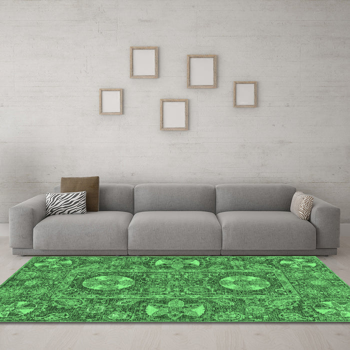 Machine Washable Abstract Emerald Green Modern Area Rugs in a Living Room,, wshabs2860emgrn